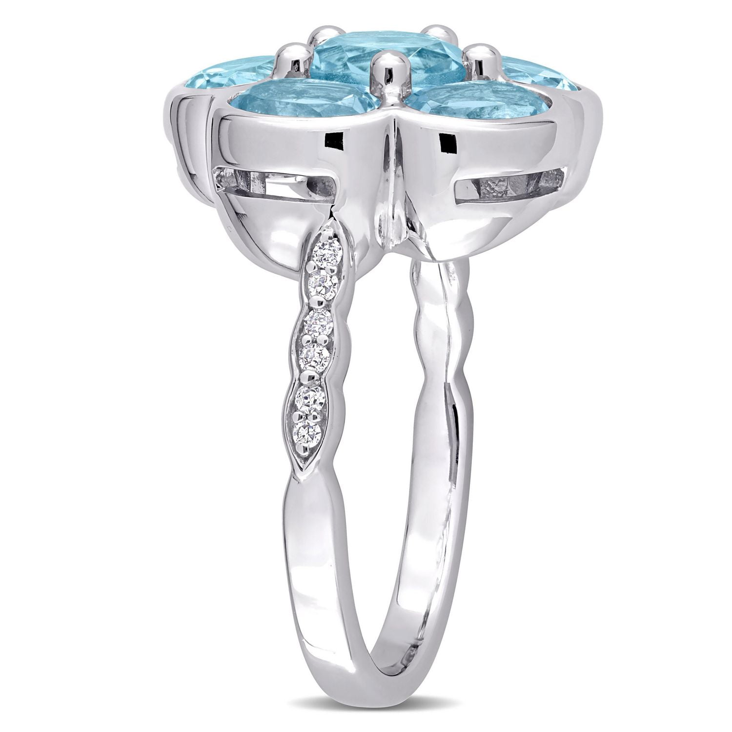 Bague en forme de fleur de Miabella avec 3-1/3 Carat PBT de topaze bleue et accents de diamant en argent sterling