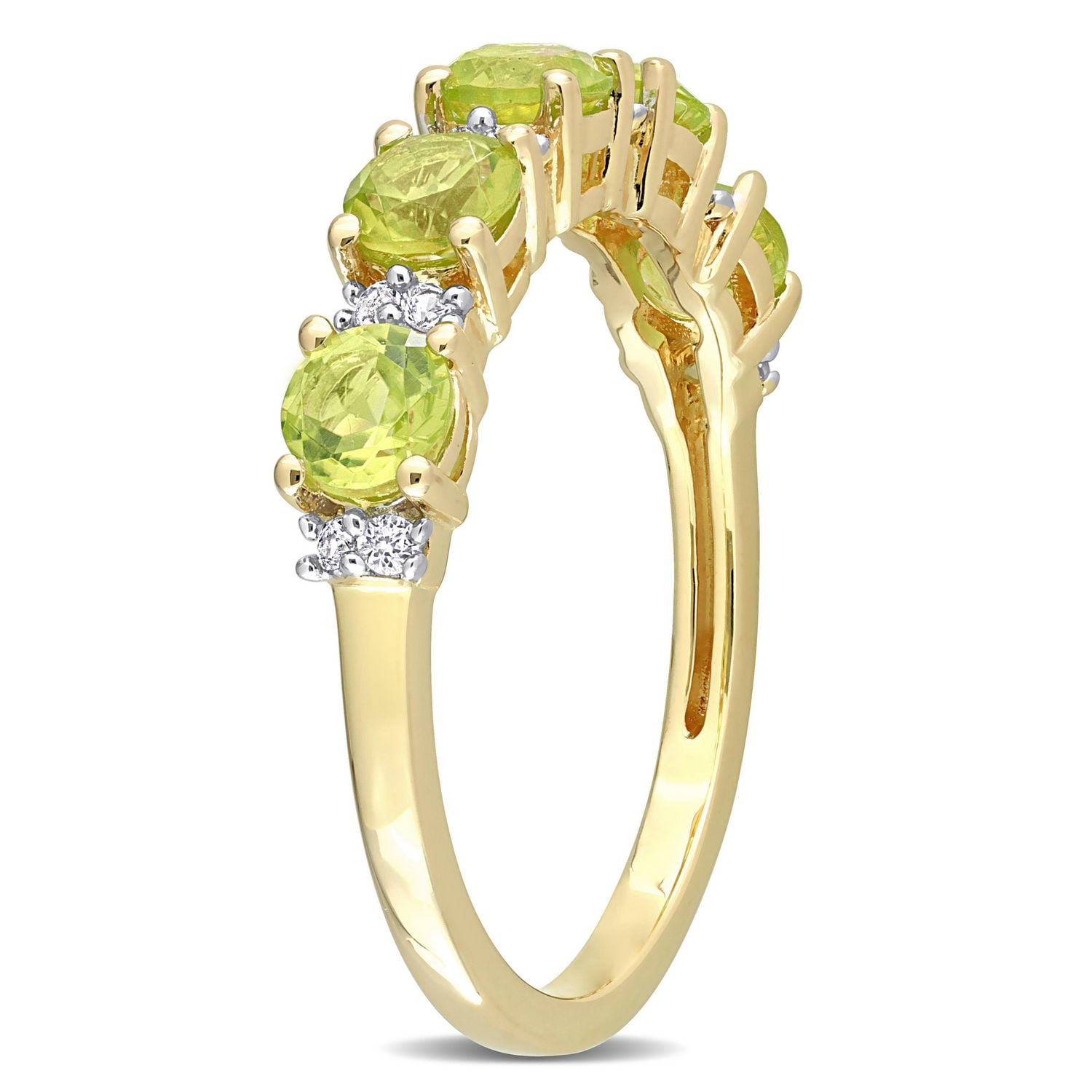 Miabella 1-3/5 Carat T.G.W. Peridot and White Sapphire Yellow Plated Sterling Silver Stackable Anniversary Ring