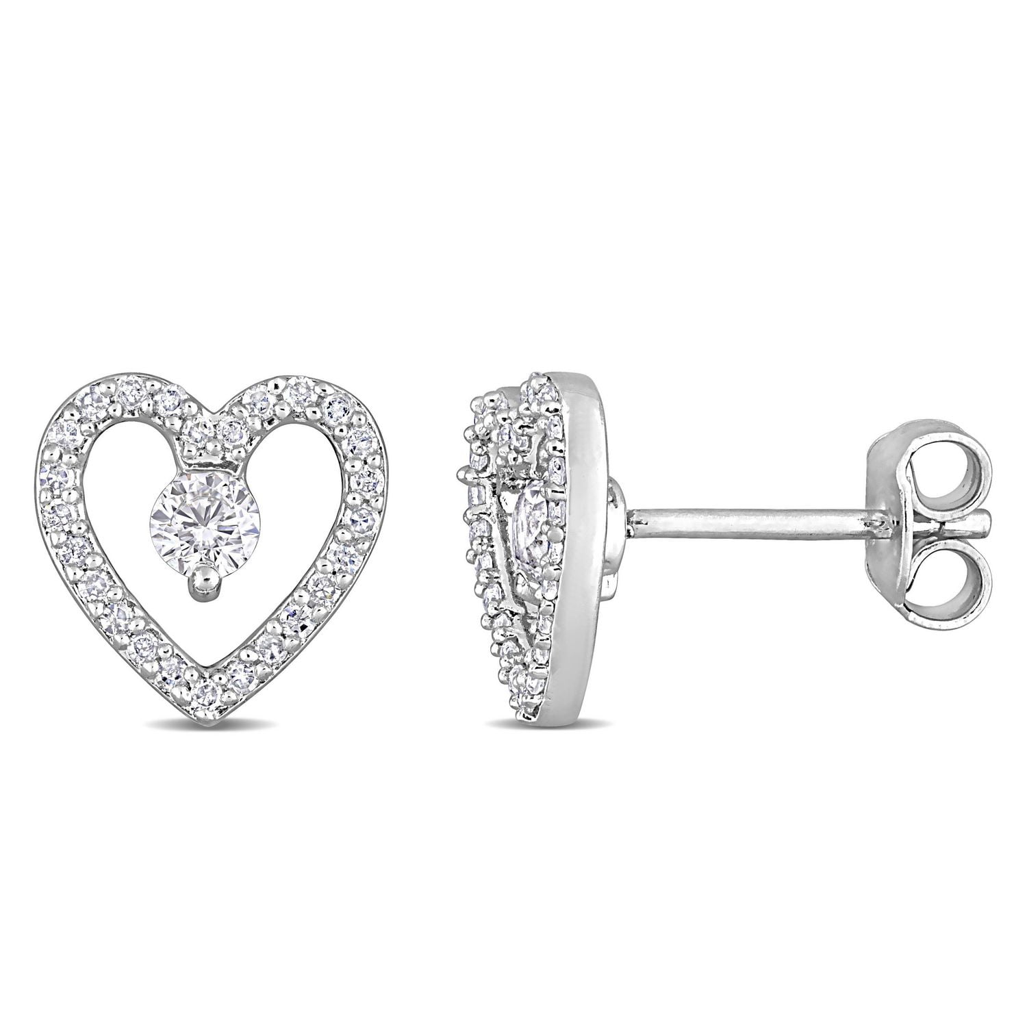 Miabella 1/5 Carat T.W. Diamond and 1/3 Carat T.G.W. White Topaz Sterling Silver Heart Stud Earrings