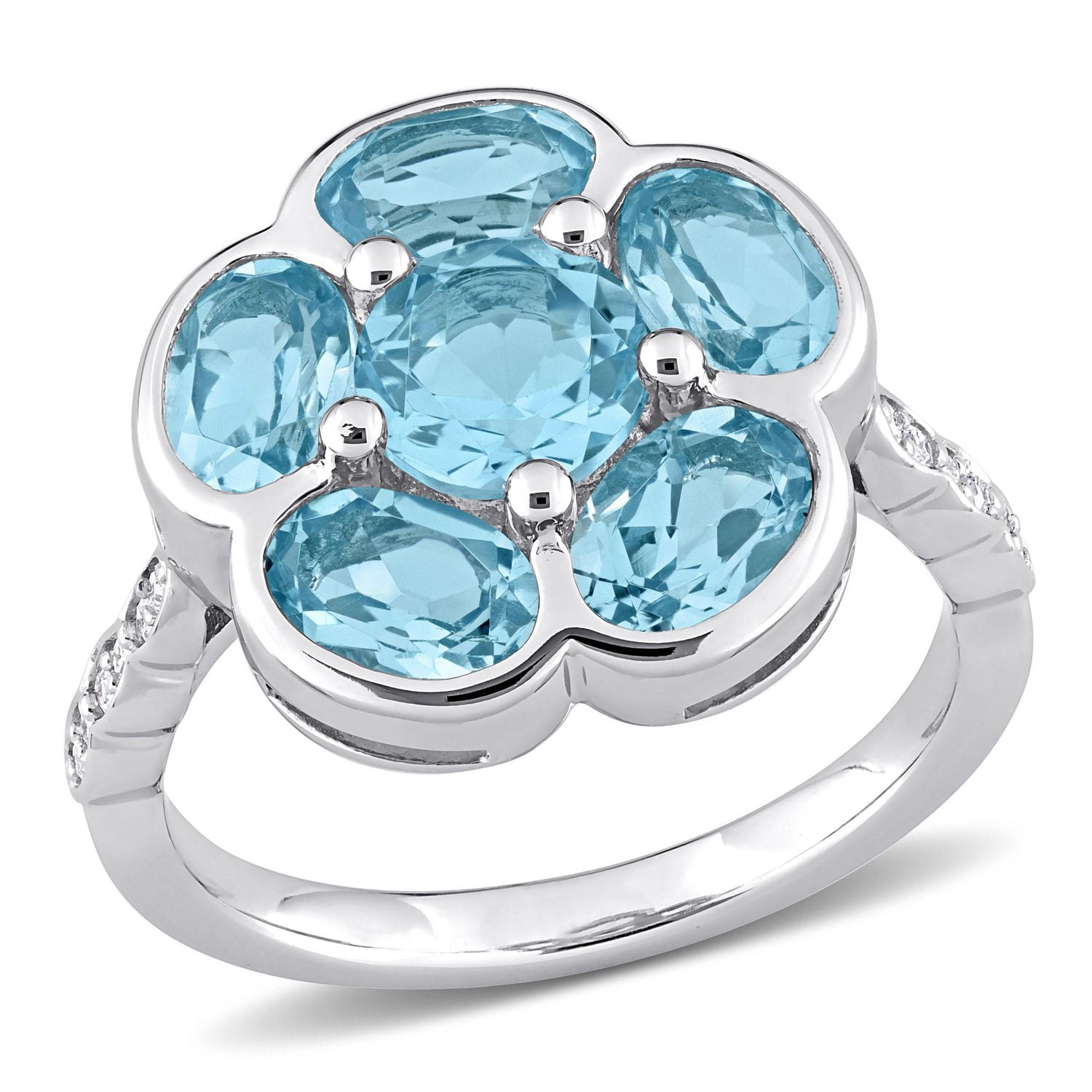 Bague en forme de fleur de Miabella avec 3-1/3 Carat PBT de topaze bleue et accents de diamant en argent sterling