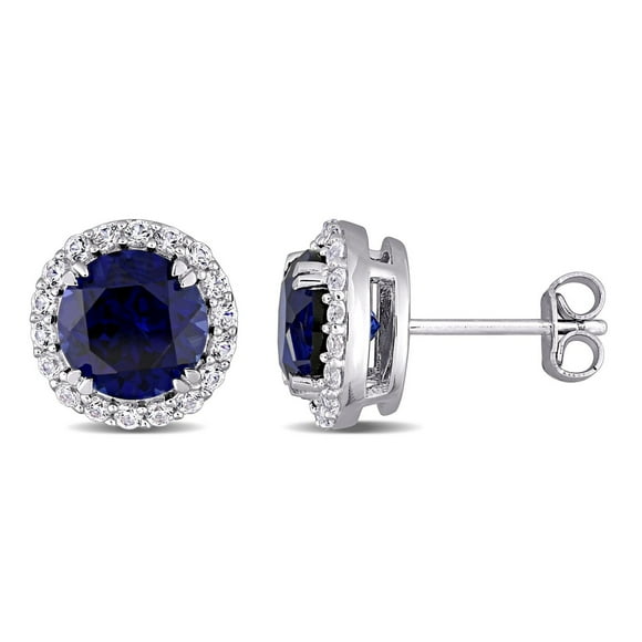 Miabella 5-1/2 Carat T.G.W. Created Blue Sapphire and Created White Sapphire Sterling Silver Halo Stud Earrings
