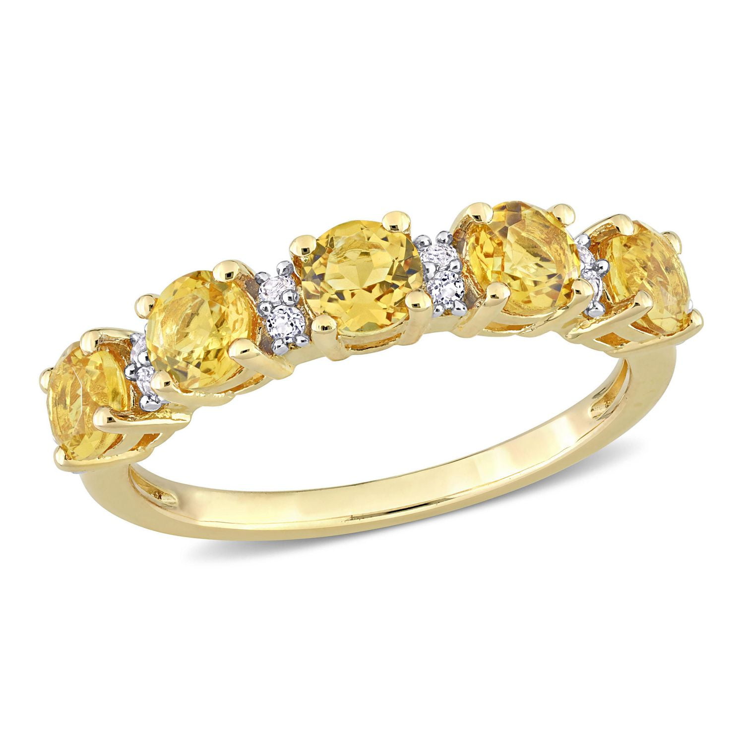 Miabella 1-3/5 Carat T.G.W. Citrine and White Topaz Yellow Plated Sterling Silver Stackable Anniversary Ring