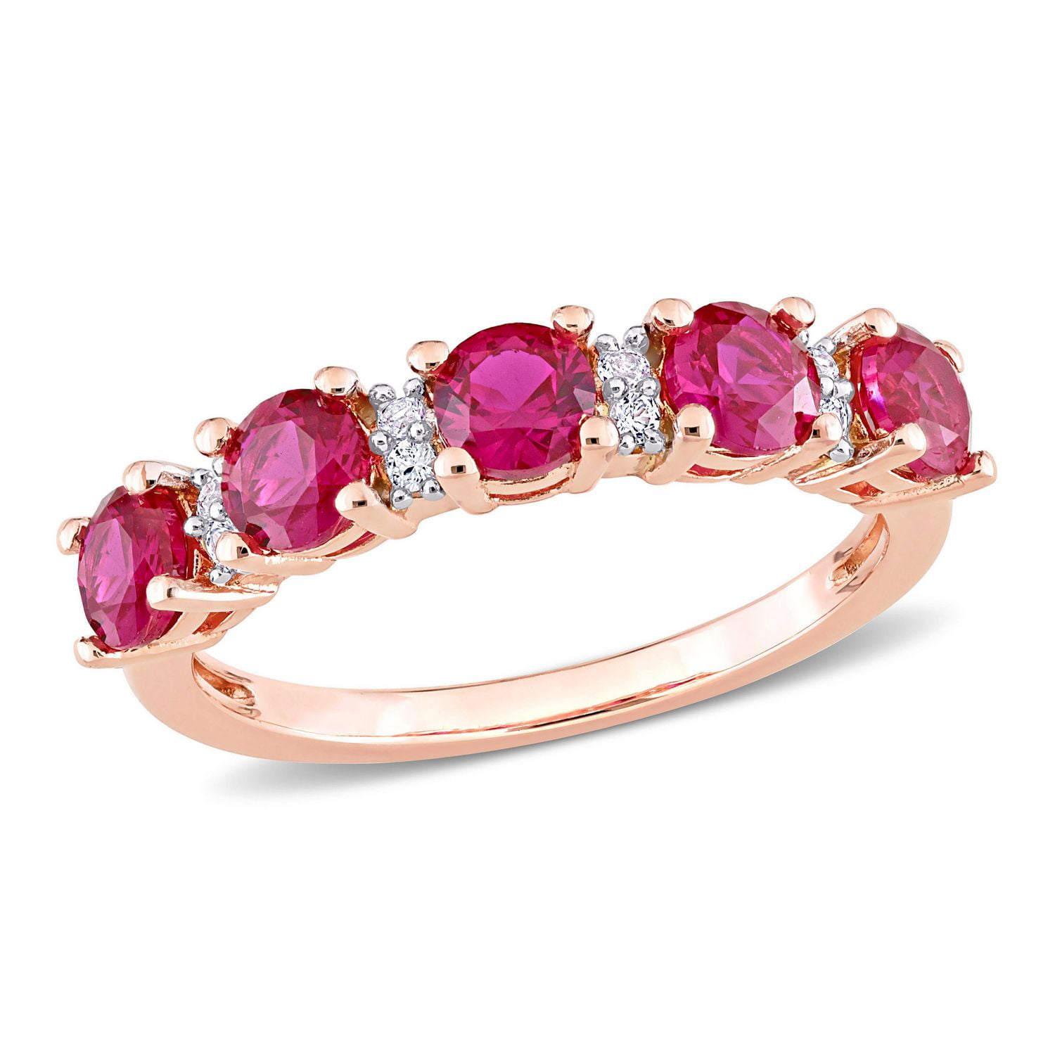 Miabella 1-5/8 Carat T.G.W. Created Ruby and Created White Sapphire Rose Plated Sterling Silver Stackable Anniversary Ring