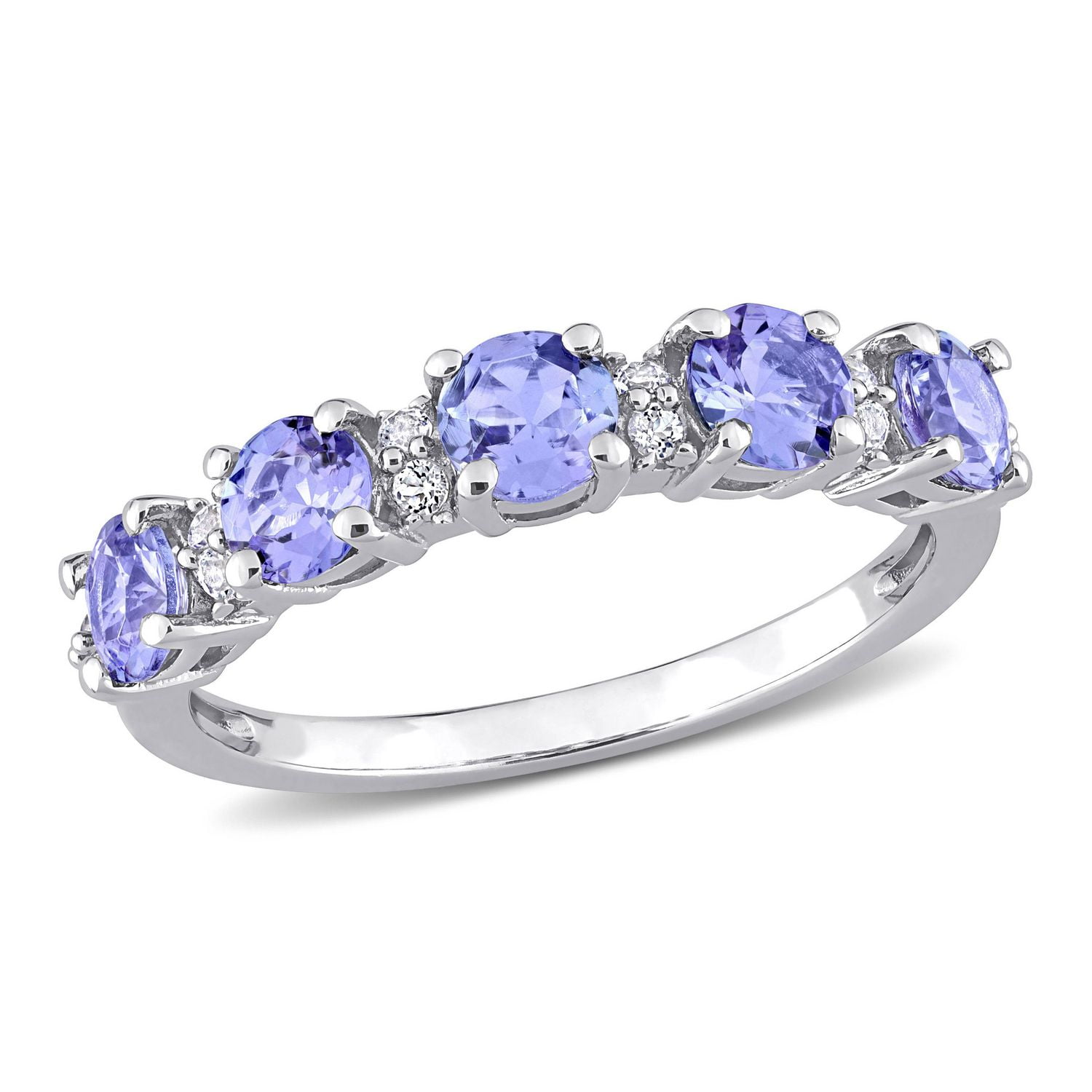 Miabella 1-1/2 Carat T.G.W. Tanzanite and White Topaz Sterling Silver Stackable Anniversary Ring