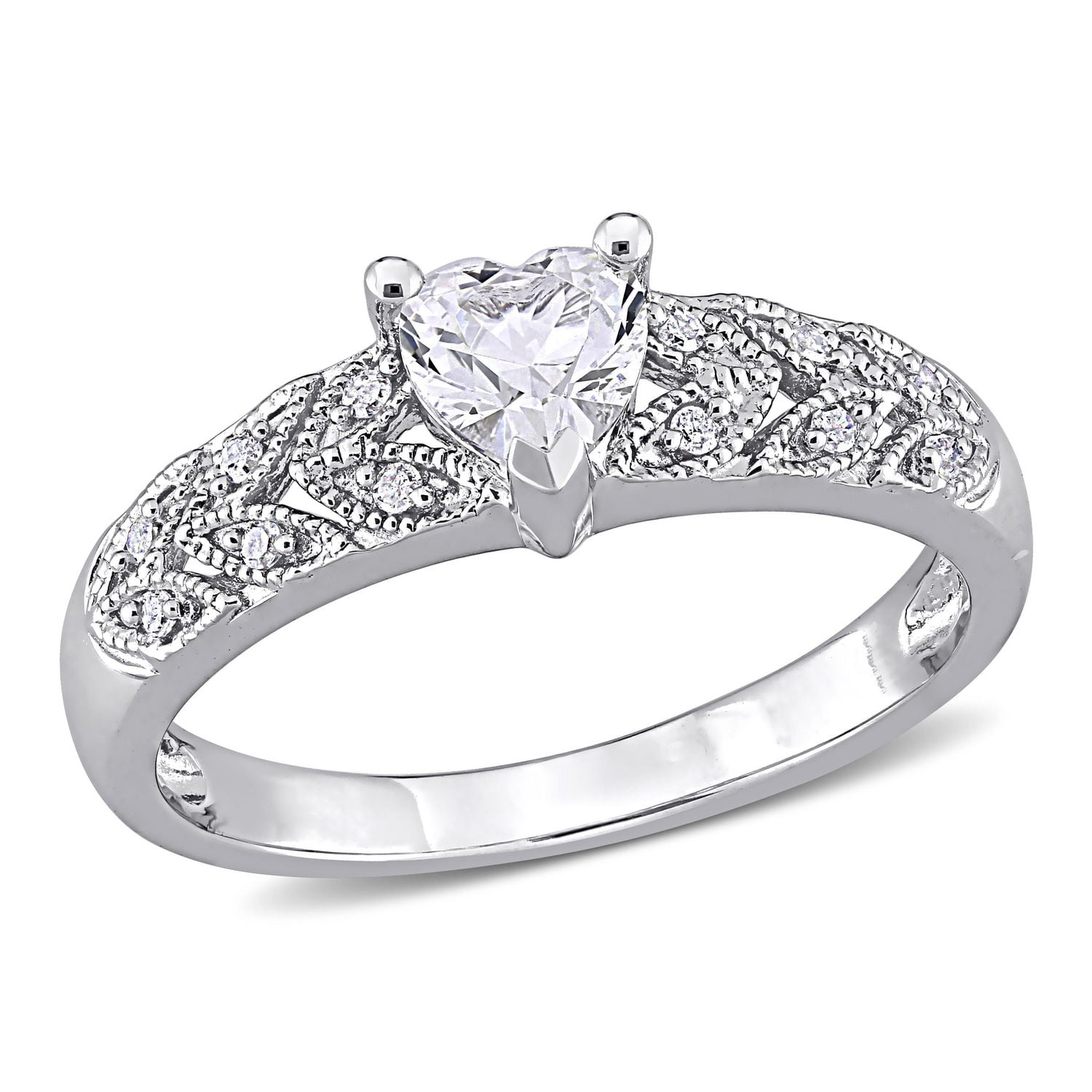 Miabella 3/5 Carat T.G.W. Created White Sapphire and Diamond Accent Sterling Silver Heart Promise Ring