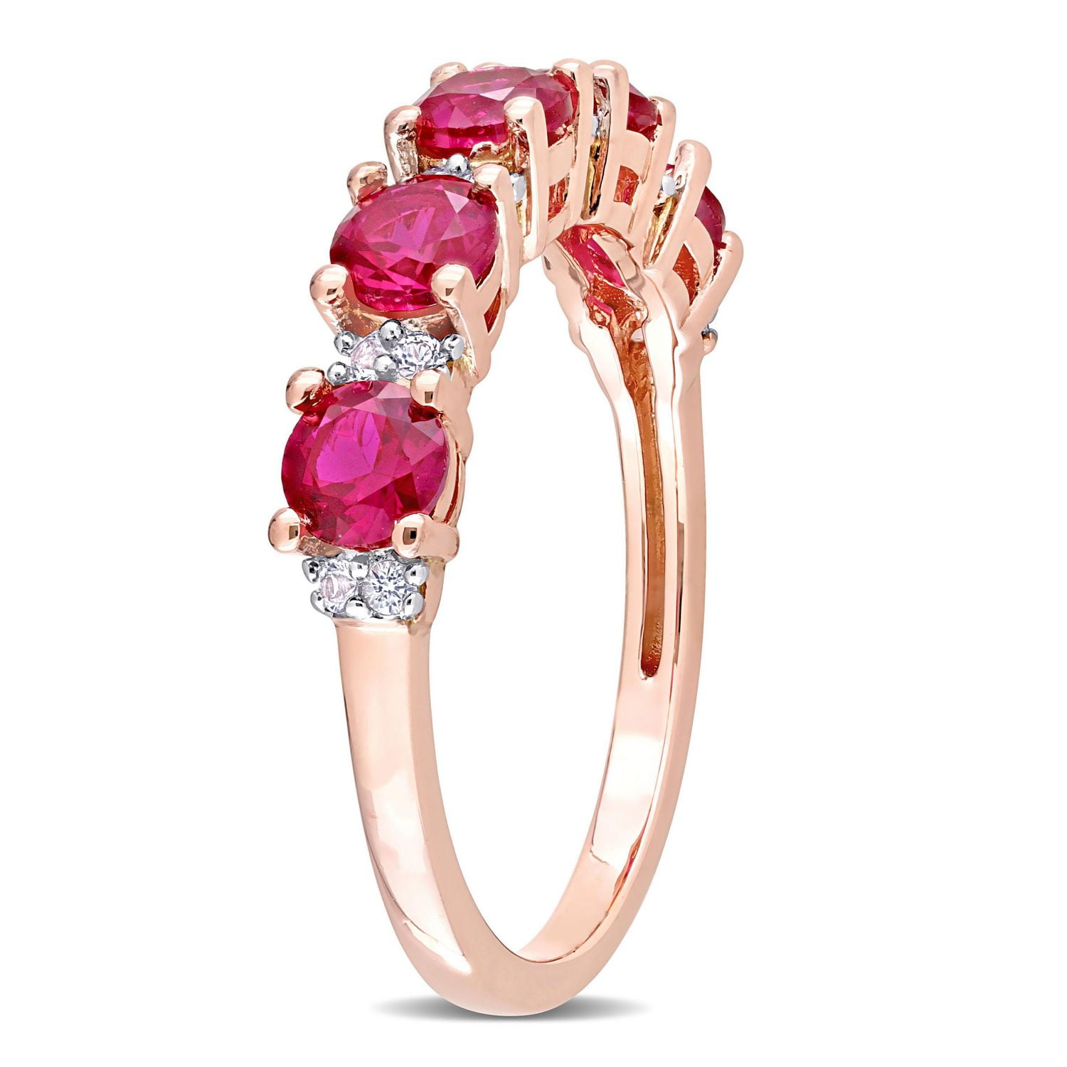 Miabella 1-5/8 Carat T.G.W. Created Ruby and Created White Sapphire Rose Plated Sterling Silver Stackable Anniversary Ring