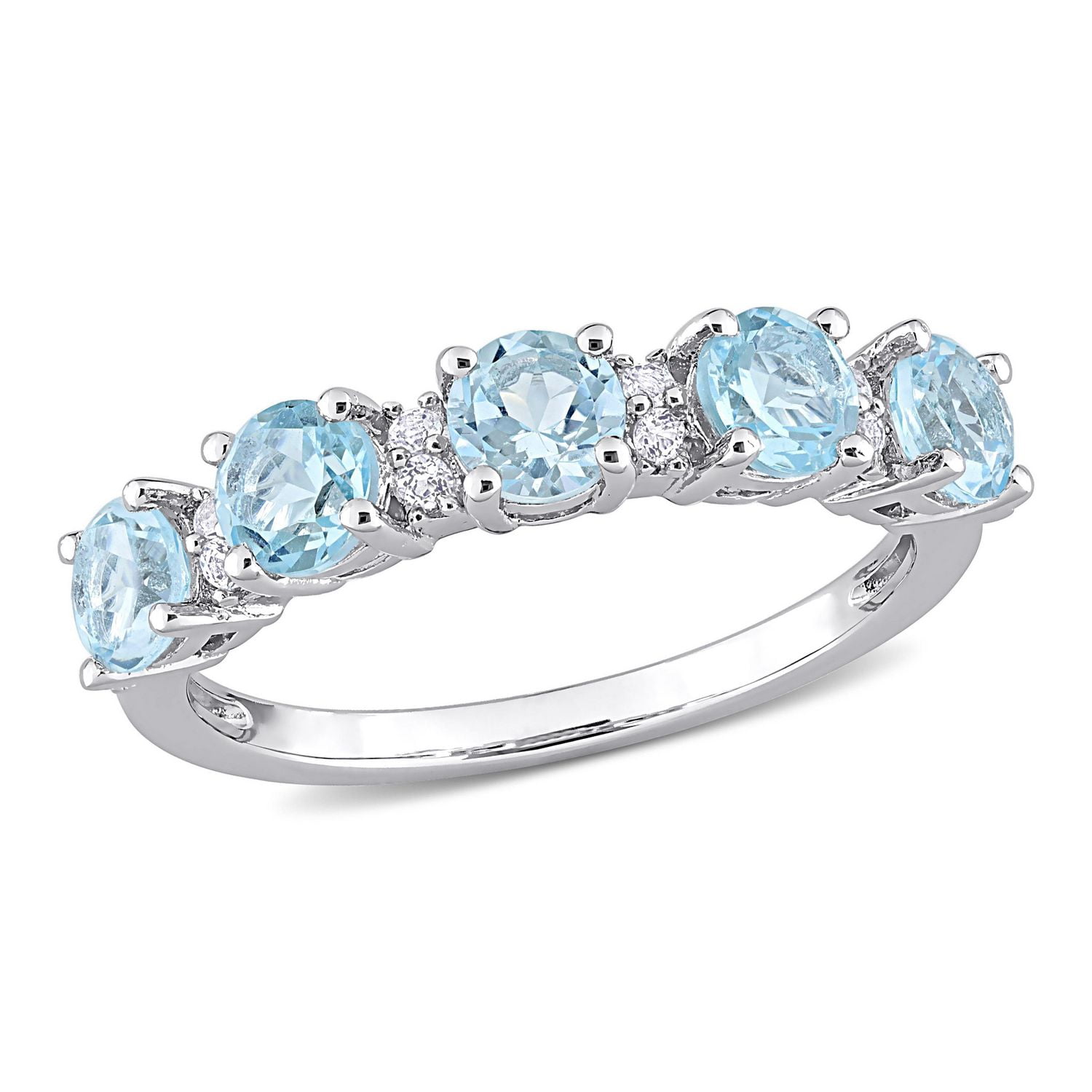 Miabella 1-5/8 Carat T.G.W. Blue Topaz and White Topaz Sterling Silver Stackable Anniversary Ring