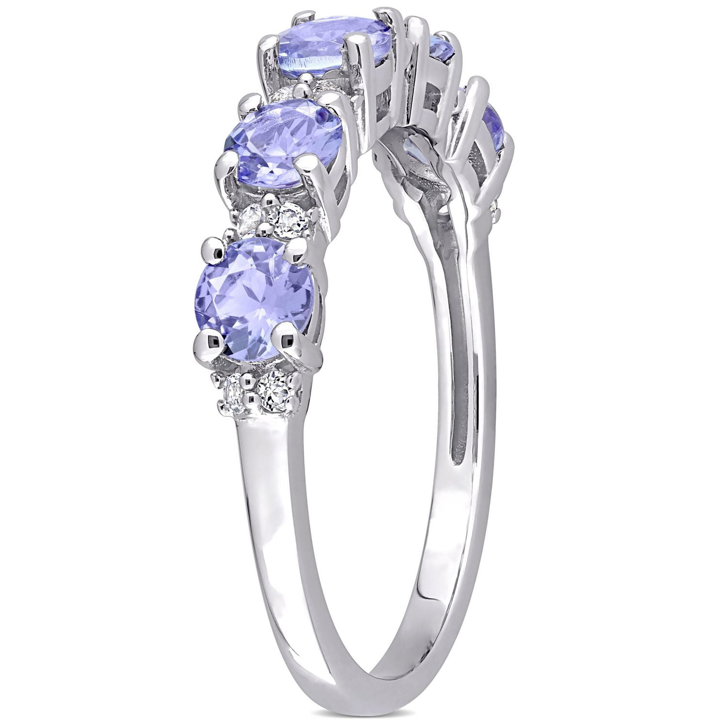 Miabella 1-1/2 Carat T.G.W. Tanzanite and White Topaz Sterling Silver Stackable Anniversary Ring