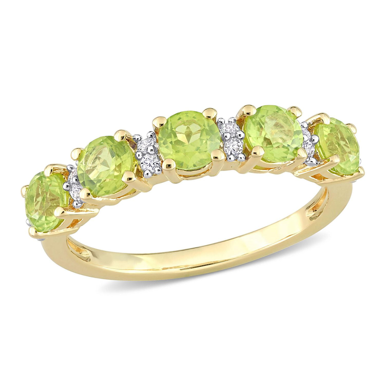 Miabella 1-3/5 Carat T.G.W. Peridot and White Sapphire Yellow Plated Sterling Silver Stackable Anniversary Ring