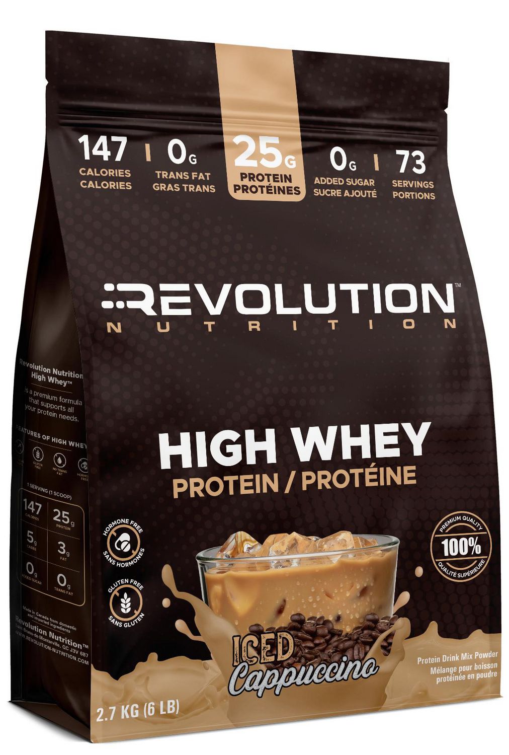 Revolution Nutrition, High Whey, Protein Powder 6LB, Whey Isolate, 25g of Protein Per Scoop, 2700 g, 73 Servings, Gluten Free, Lean Muscle Mass For Men & Women, Iced Cappuccino (6 Pounds)