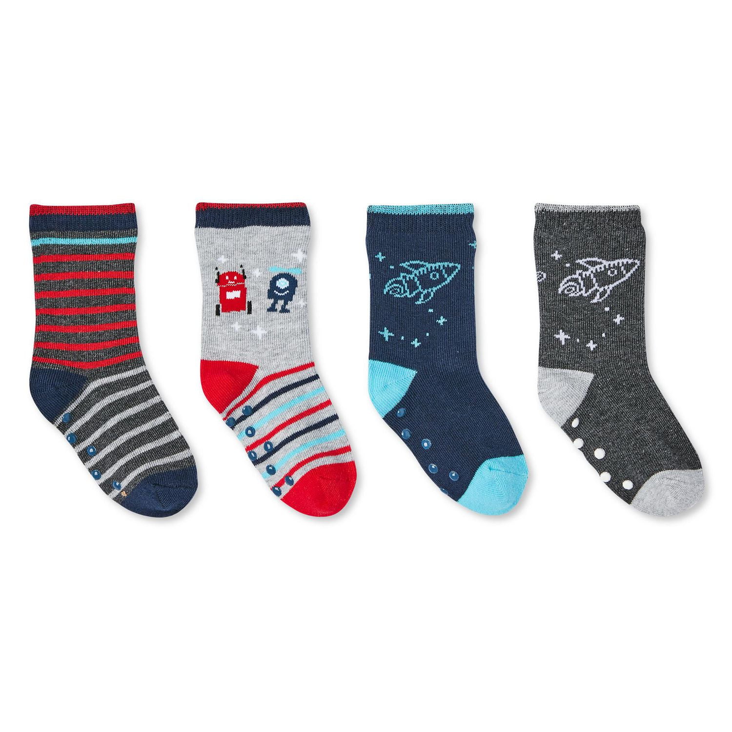 George Baby Boys' Crew Socks with Grippers 4-Pack