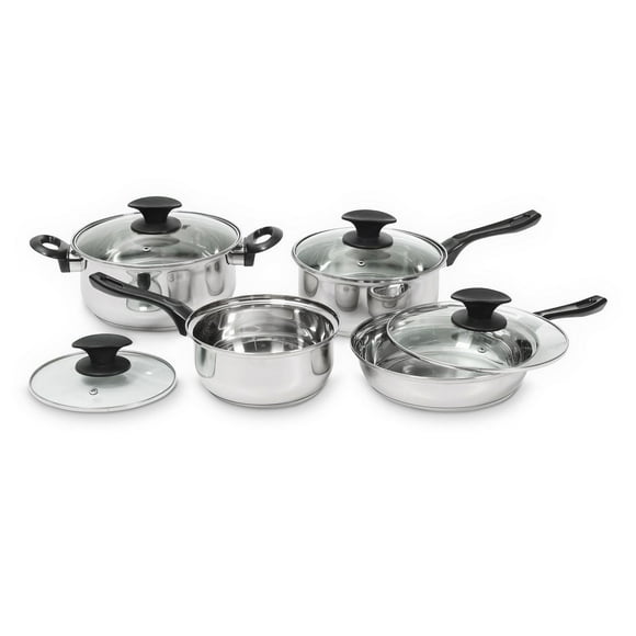 Starbasix Stainless Steel 8-Piece Cookware Set, Tempered Glass Lids