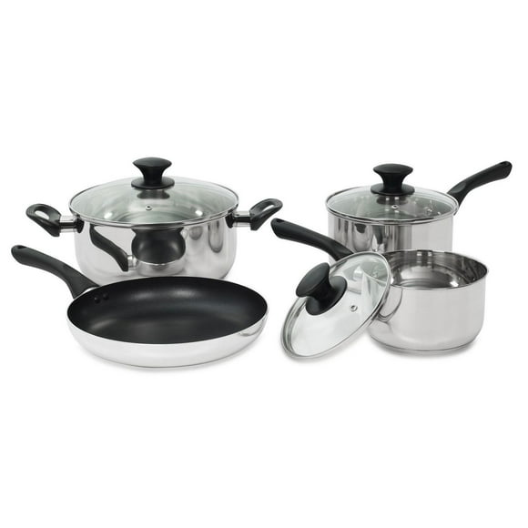 Starbasix Stainless Steel 7-Piece Cookware Set, Tempered Glass Lids