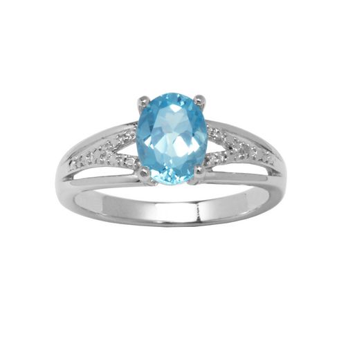 PAJ Sterling Silver Genuine Blue Topaz Ring with Diamond Accent