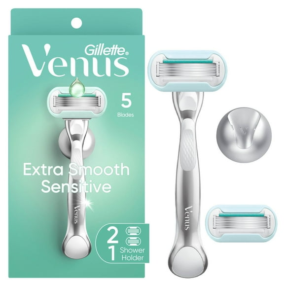 Venus Extra Smooth Sensitive Women's Razor with Reusable Razor Handle, 2 Razor Blade Refills and Shower Holder