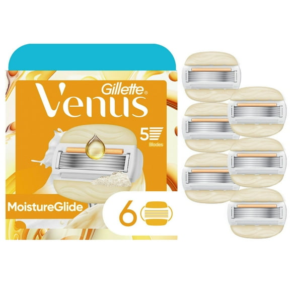 Venus MoistureGlide Women's Razor Blades, With Built-in Shave Gel Bars, 6 Razor Blade Refills, 6CT
