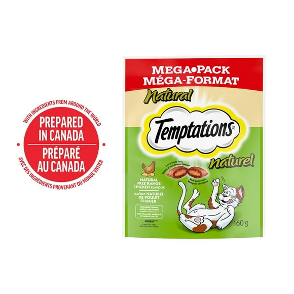 Temptations Natural Free Range Chicken Flavour Soft & Crunchy Adult Cat Treats, 160g