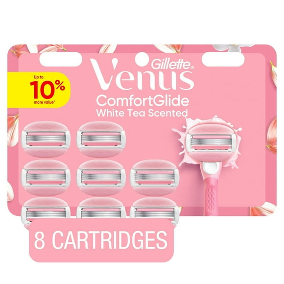Venus ComfortGlide White Tea Women's Razor Blades, with Built-in Shave Gel Bars, 8 Razor Blade Refills, 8CT