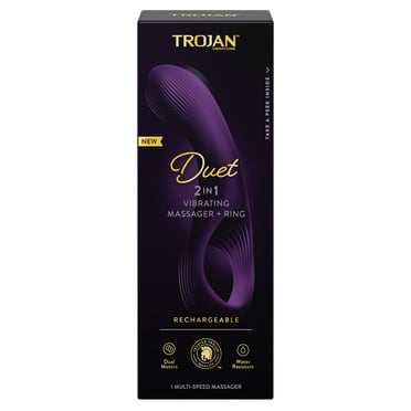 Trojan Duet Masseur vibrant 2 en 1 avec anneau, double moteur pour couple ou jeu en solo, rechargeable, résistant à l'eau, 1 pièce