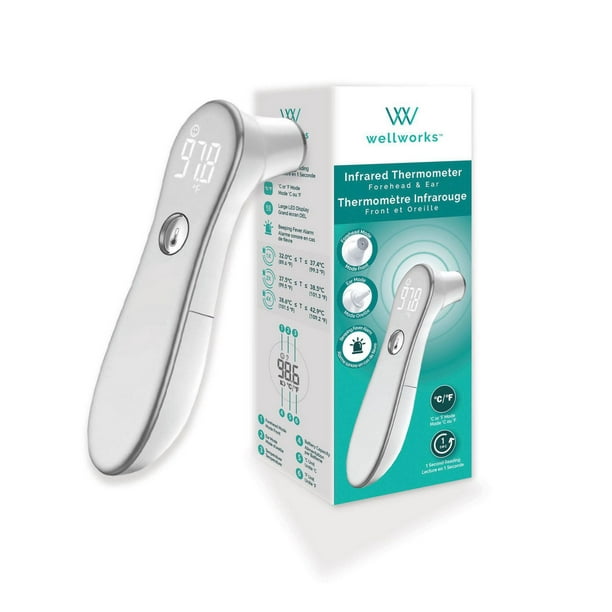 Wellworks™ Thermomètre infrarouge auriculaire et frontal Bip d