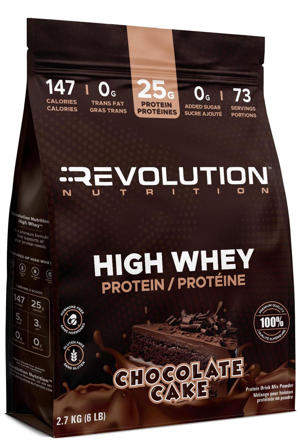 Revolution Nutrition, High Whey, Protein Powder 6LB, Whey Isolate, 25g of Protein Per Scoop, 2700 g, 73 Servings, Gluten Free, Lean Muscle Mass For Men & Women, Chocolate Cake (6 Pounds)
