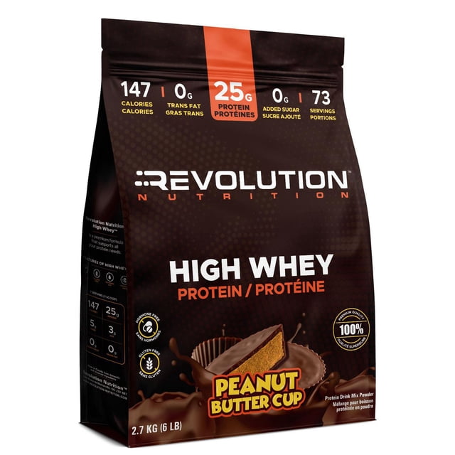 Revolution Nutrition, High Whey, Protein Powder 6LB, Whey Isolate, 25g of Protein Per Scoop, 2700 g, 73 Servings, Gluten Free, Lean Muscle Mass For Men & Women, Peanut Butter Cup (6 Pounds)