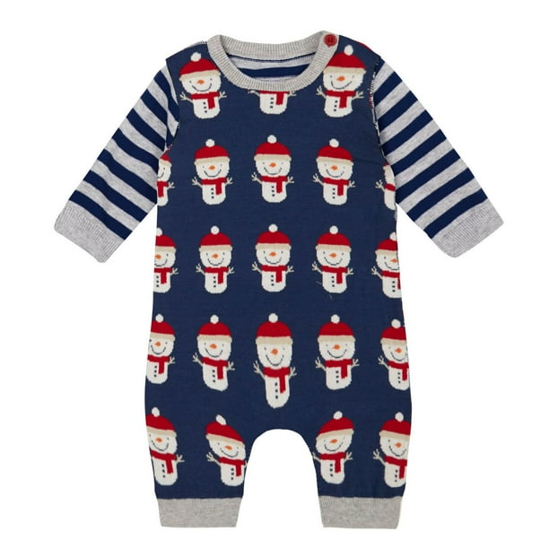 Combinaison de Noël George en tricot à motif intégral de bonhommes de neige pour bébés