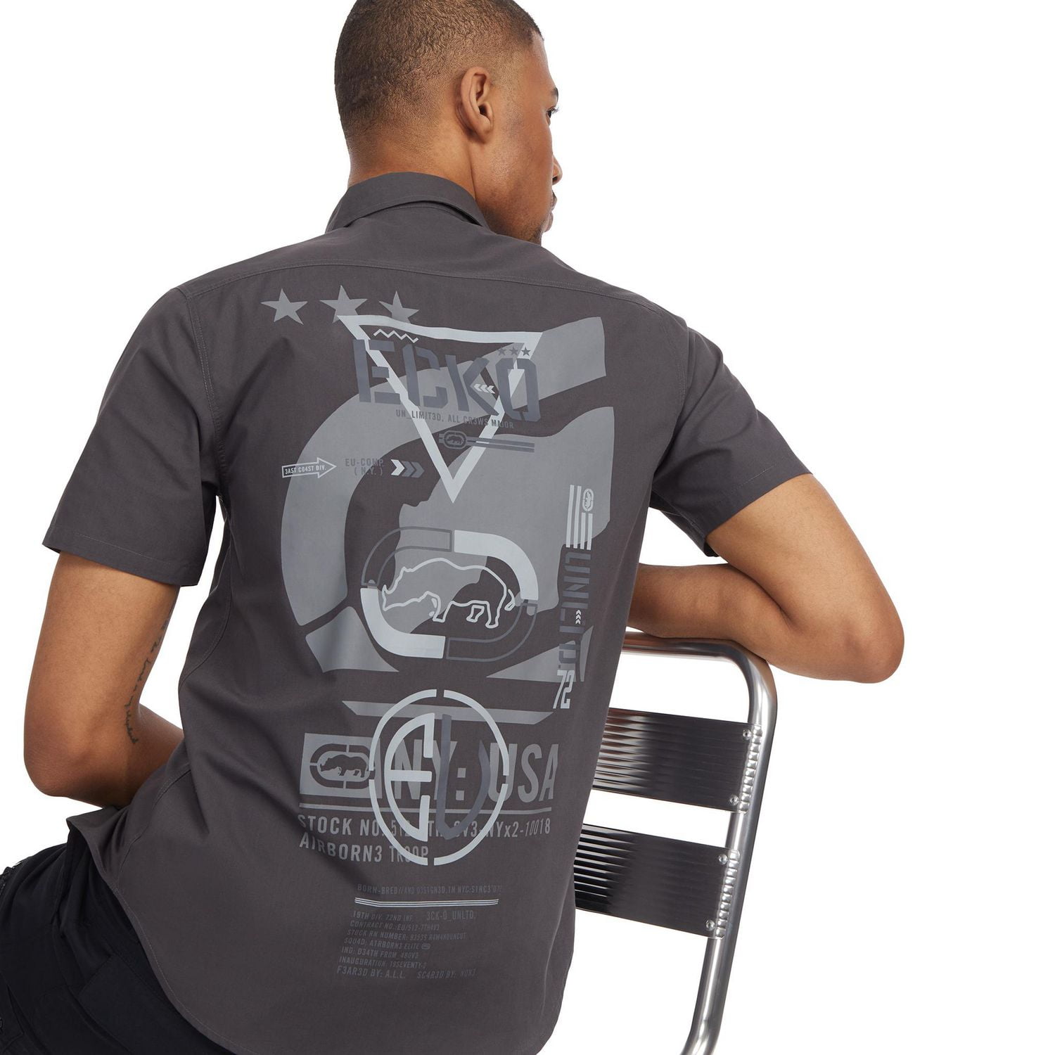 Ecko Men’s Stamp Trans Short Sleeve Woven Shirt