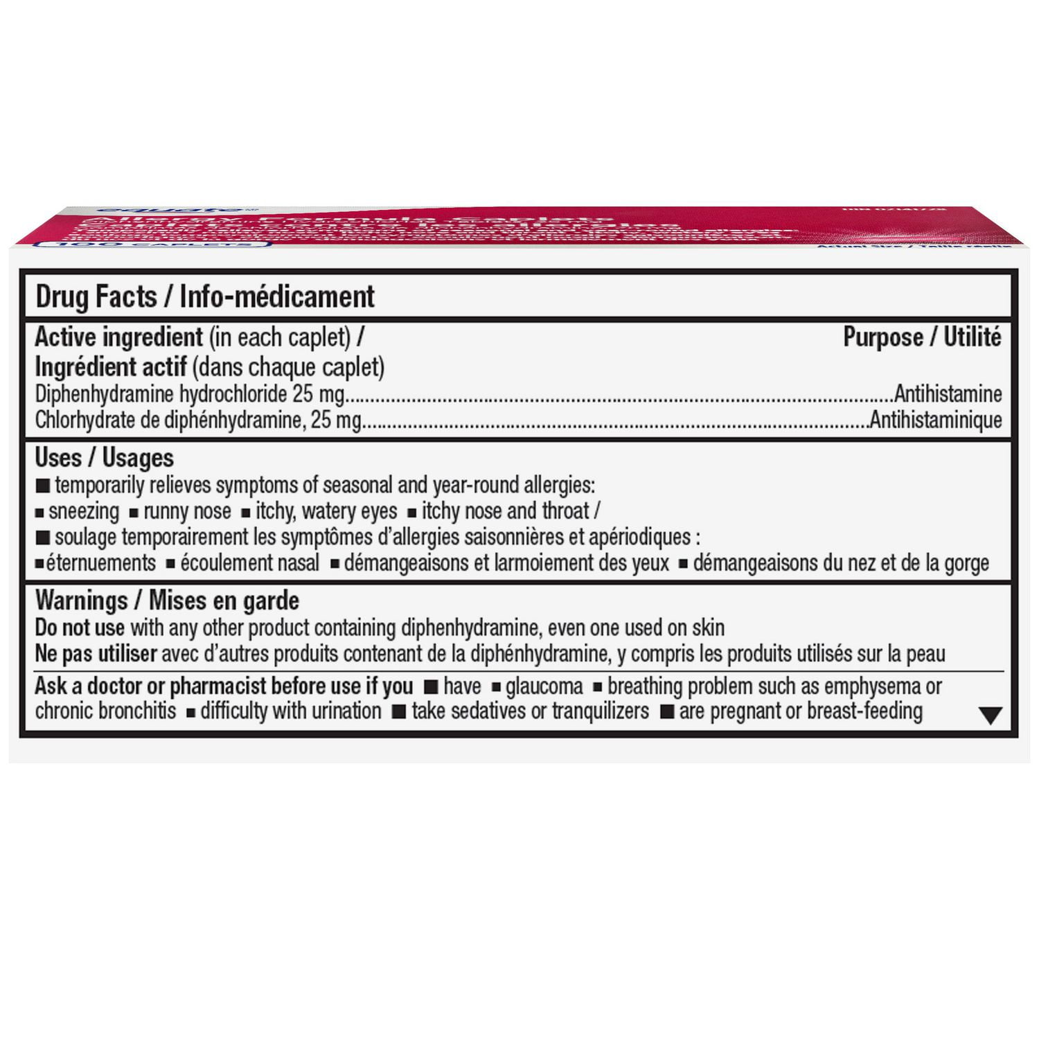 Formule contre les allergies Equate 100 caplets