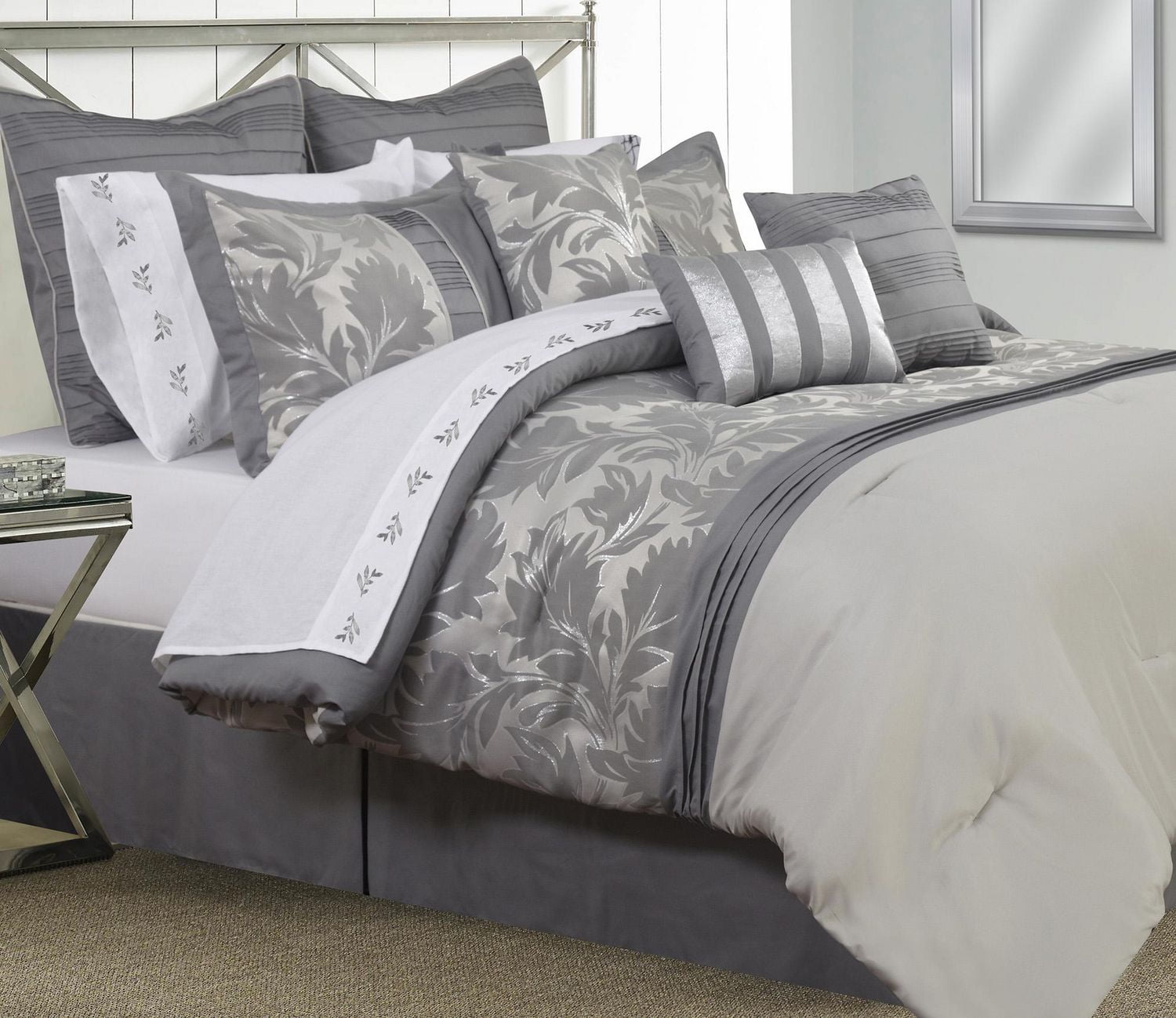 Safdie & Co. Home Deluxe Collection Grey 100 Polyester Comforter Set