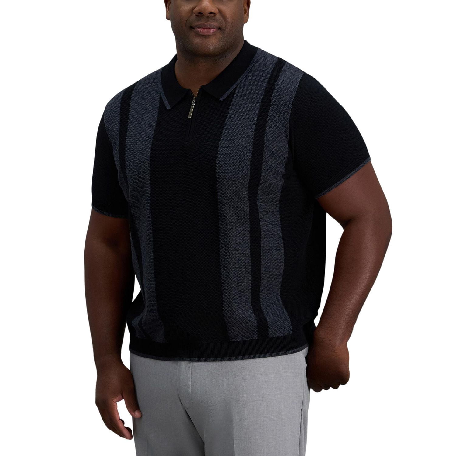 Haggar® Men's Big & Tall Short Sleeve Stripe Popcorn Knit Zip Sweater Polo