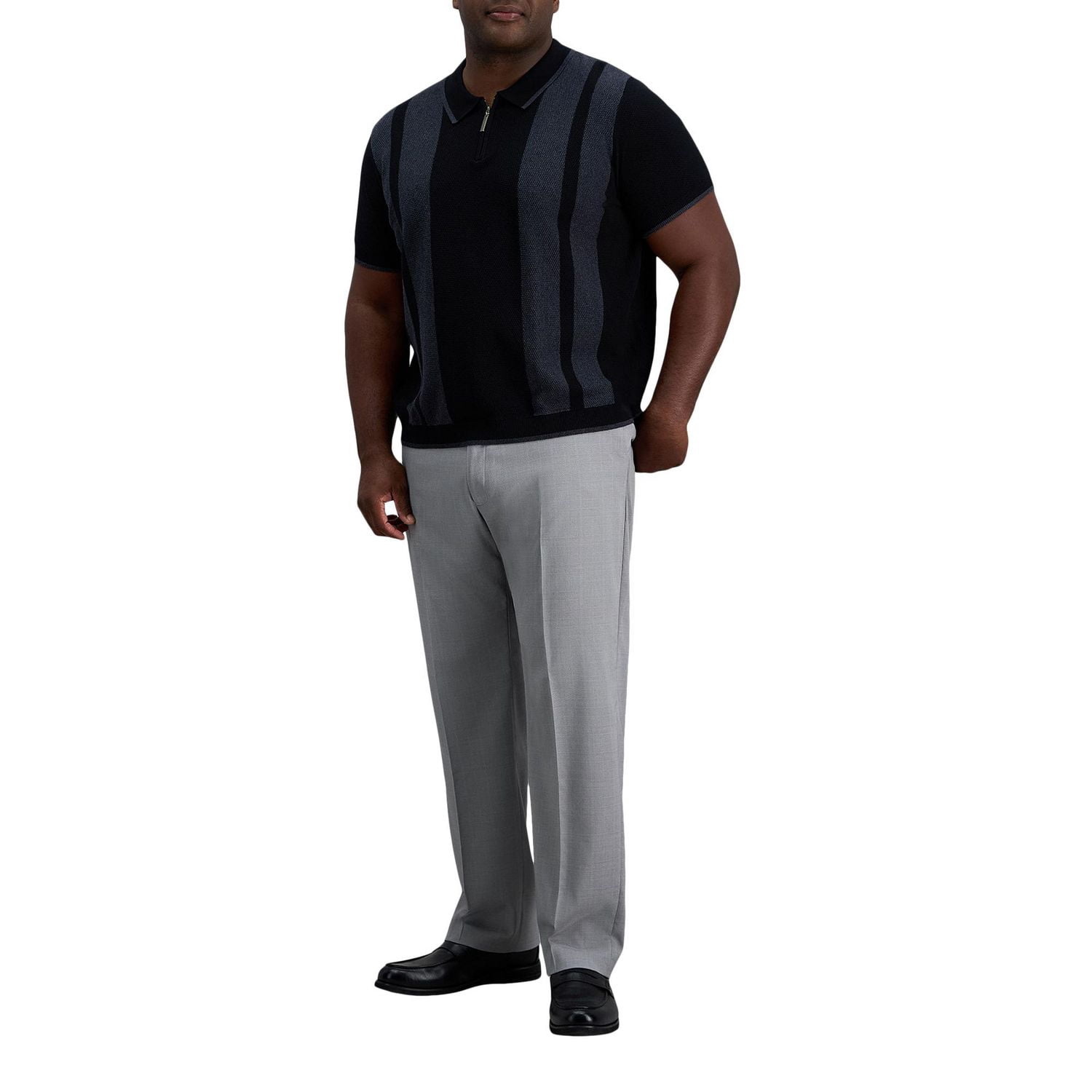 Chandail polo rayé à fermeture éclair manches courtes pour hommes Haggar® de grandes tailles