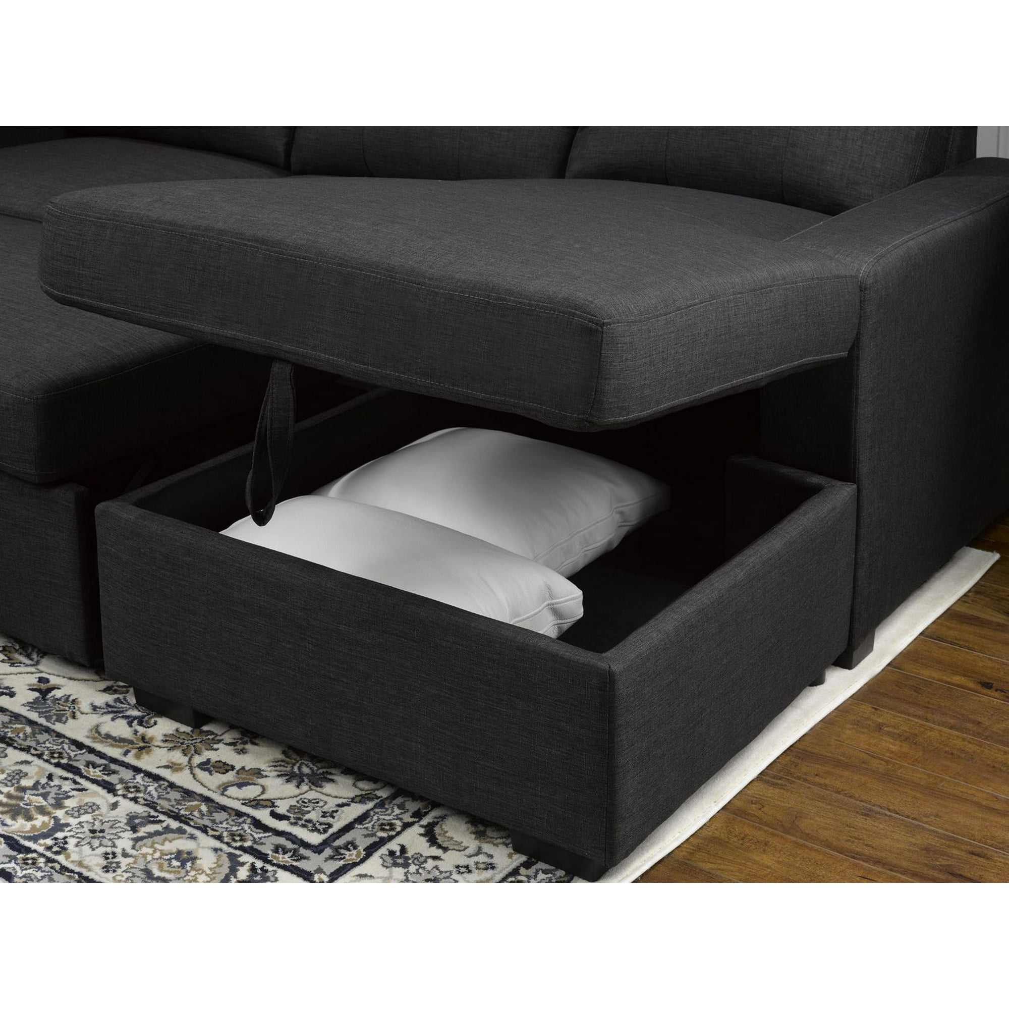 Sectional with Pull Out Bed & Reversible Storage Chaise, Grey