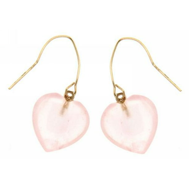 Boucles d'oreilles avec cœur en quartz rose en or jaune 14kt