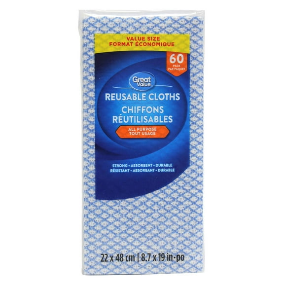 Great Value Family Size All Purpose Reusable Cloths, Great Value Family Size All Purpose Reusable Cloths 60ct