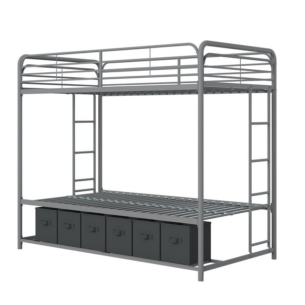 Mainstays Twin/Twin Bunk Bed with Storage Bins, Silver Walmart.ca