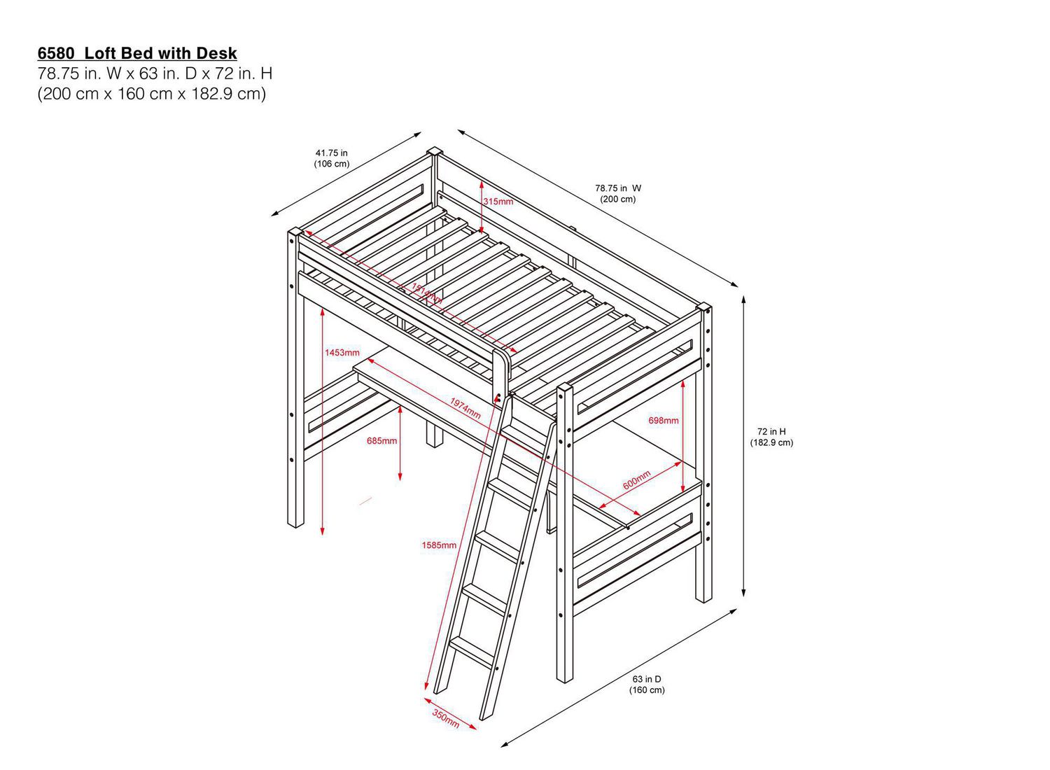 Dorel living harlan twin size loft bed with deals desk and ladder