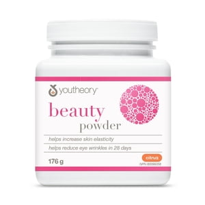 Youtheory Beauty Powder with Collagen and Hyaluronic Acid, 2500 mg, Citrus Flavour, 176 g