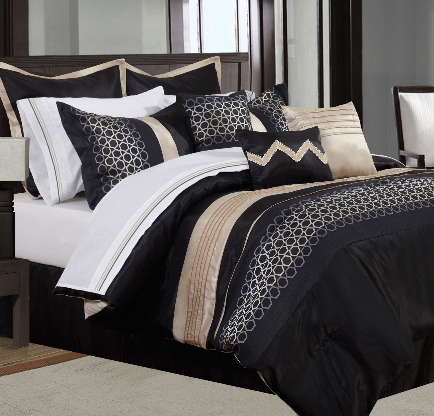 Safdie & Co. Home Deluxe Collection Black 100 Polyester Comforter Set