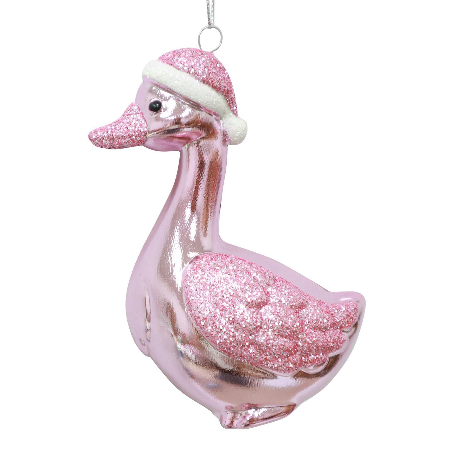Holiday Time Pink Glitter Goose Decorative Ornament 