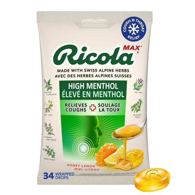Ricola Max Throat Care Honey Lemon Menthol Cough Drops
