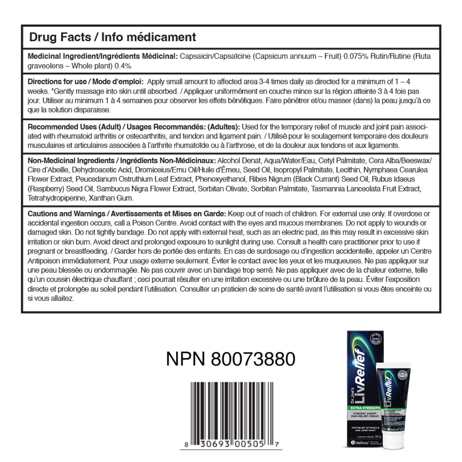 LivRelief extra forte analgésique pour la douleur chronique, 50g