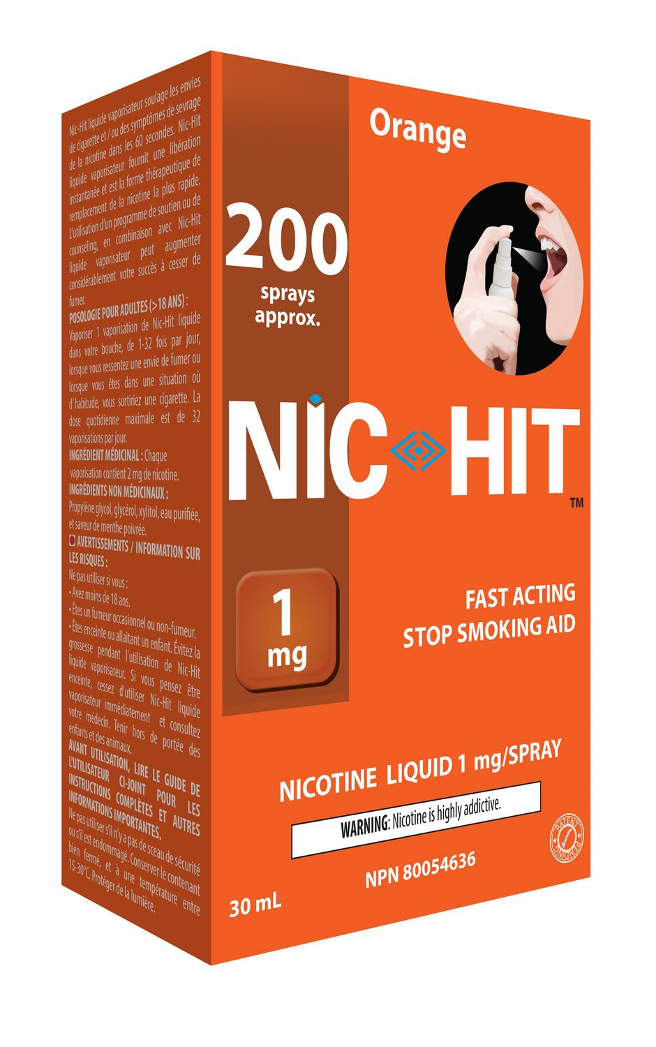 NIC HIT Spray, Quit smoking Aid, Orange, 1 mg Nicotine