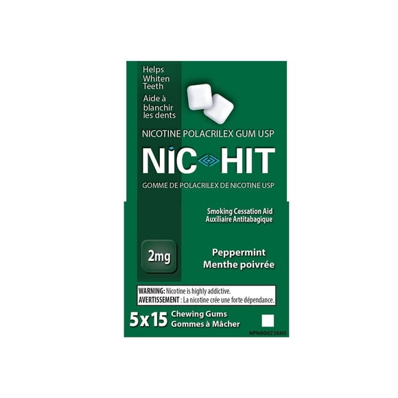 NIC HIT GUM, Nicotine 2 mg, Mint Flavor, Quit Smoking Aid
