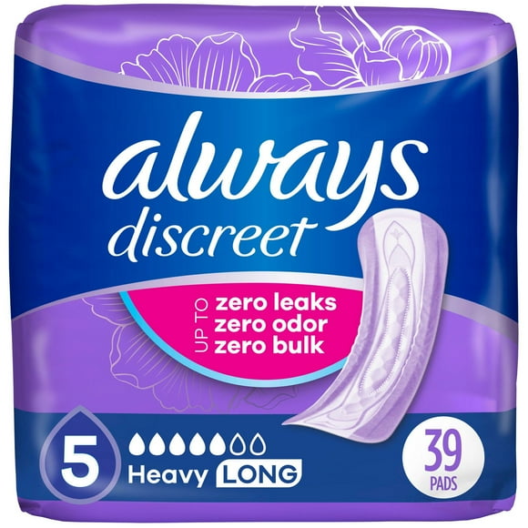 Always Discreet Adult Incontinence Pads for Women, Heavy Absorbency, Long Length, Postpartum Pads