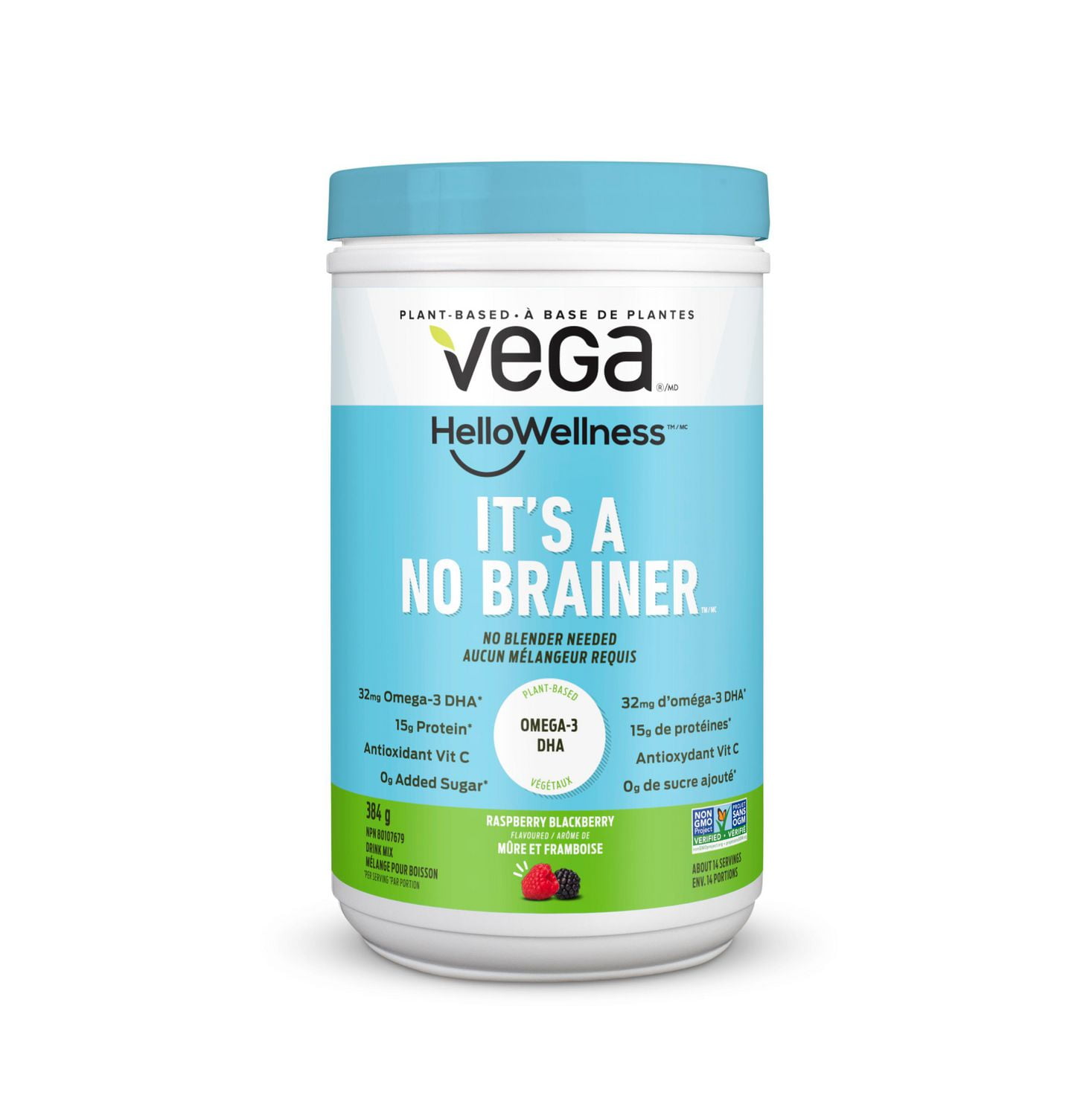 Vega Vega Hello Wellness It’s A No Brainer Protein Powder Raspberry Blackberry, Small Tub (14 Servings) 384g