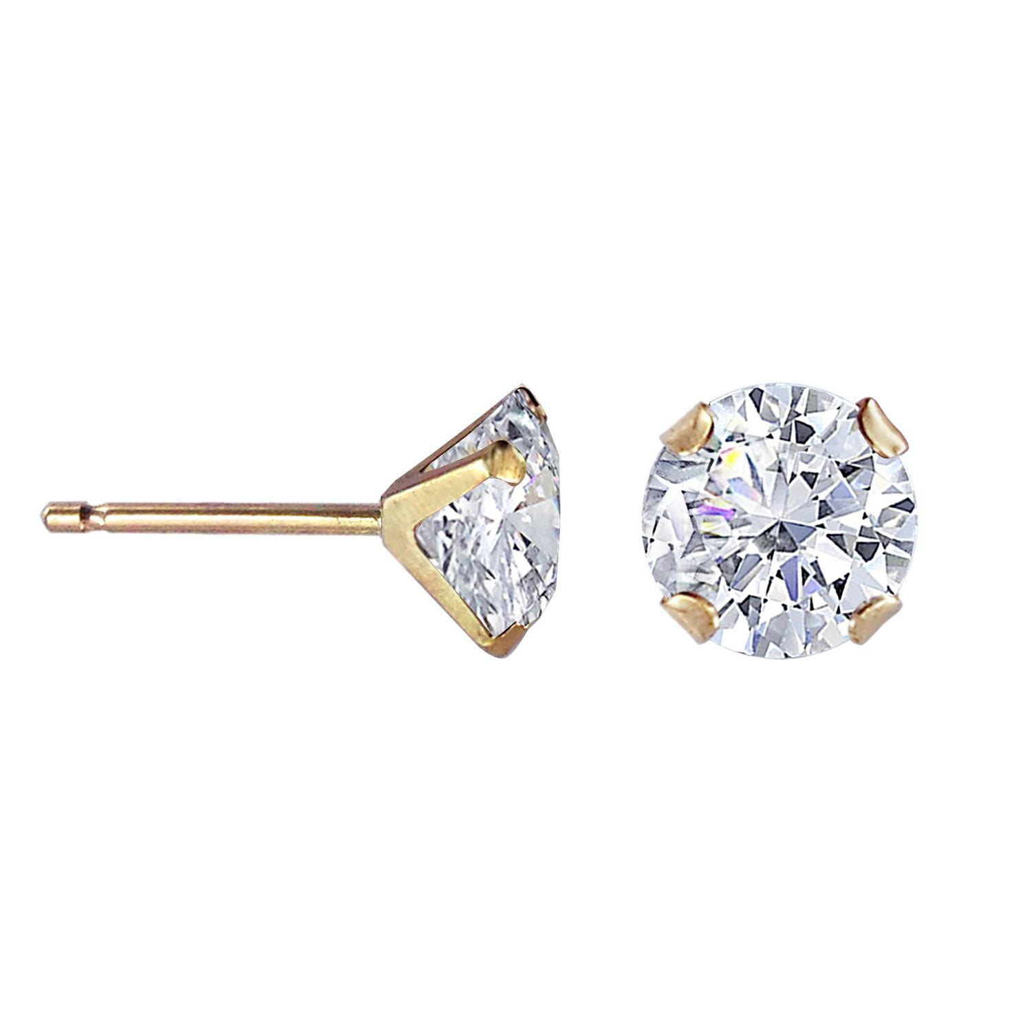 Luxury Designs 10K Yellow Gold 5mm Cubic Zirconia Stud Earring