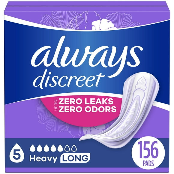 Always Discreet Adult Incontinence Pads for Women, Heavy Absorbency, Long Length, Postpartum Pads