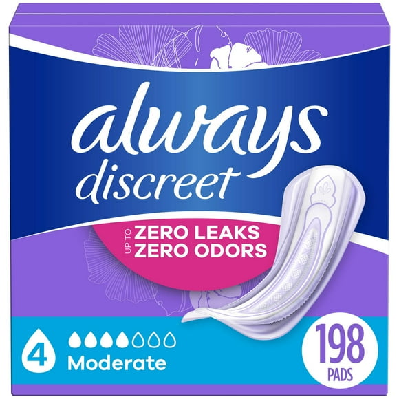 Always Discreet Adult Incontinence Pads for Women, Moderate Absorbency, Regular Length, Postpartum Pads