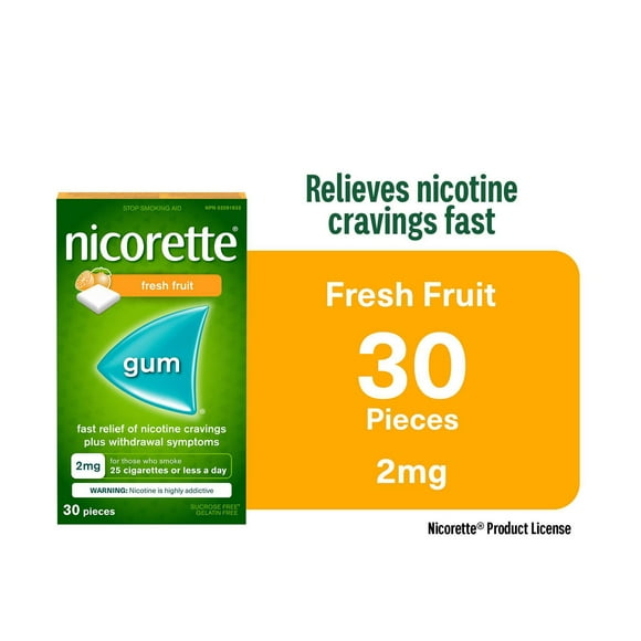 Nicorette Gum, Nicotine 2mg, Fresh Fruit Flavour, Quit Smoking Aid and Smoking Cessation Aid, 30 pieces